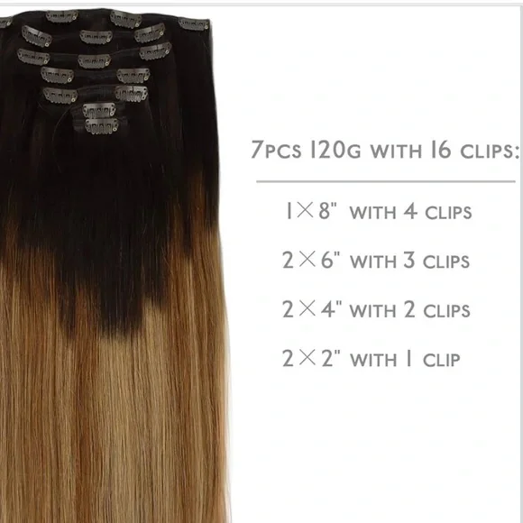 Double Weft Clip in Remy Human Hair Extensions Color #2/6/18 14 Inch 120g 7pcs - Picture 9 of 13